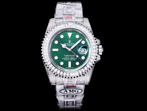 AMG has perfectly recreated the most expensive Rolex watch ever: the Submariner Pave Diamond Edition! The watch is fully inlaid with Swarovski diamonds, showcasing exquisite beauty and enhancing the wearer’s aristocratic temperament.
