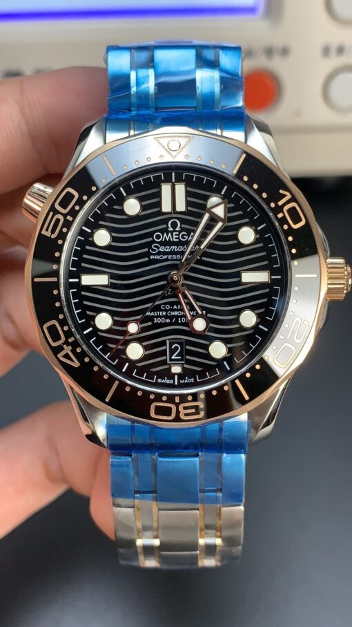 Omega Seamaster 300 in rose gold, upgraded with small weight screws.