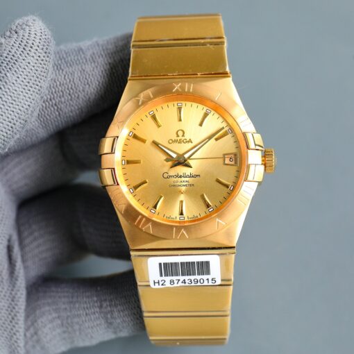 This Omega Constellation men's watch features the original 8500 automatic movement (zero returns/exchanges). Swiss made, exceptional quality, 100-meter water resistance, sapphire crystal case back, men's size 38mm x 10.5mm. A masterpiece inside and out! Affordable price.