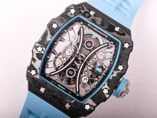 The Richard Mille RM53-01 watch features an all-carbon fiber construction and a true tourbillon, earning it the nickname "Lamborghini Sixth Element" in the watch world.